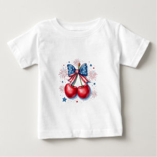Cherries with Coquette Bow 4th of July American Baby T-Shirt