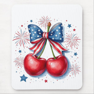 Cherries with Coquette Bow 4th of July American Mouse Mat