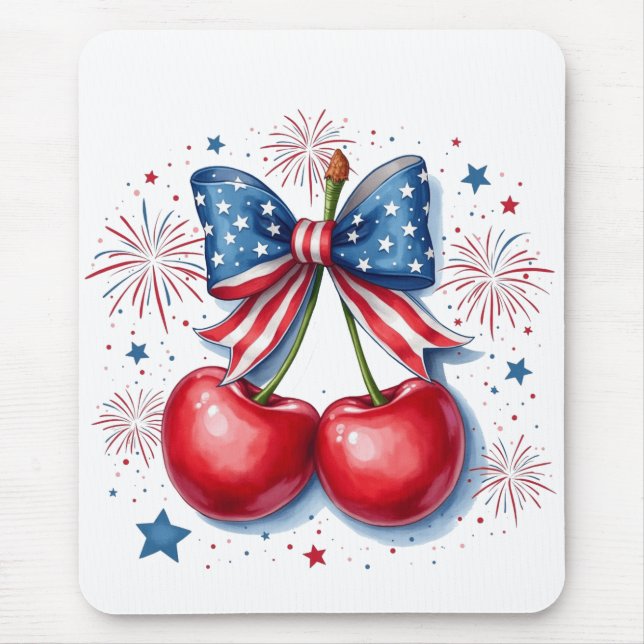 Cherries with Coquette Bow 4th of July American   Mouse Mat (Front)