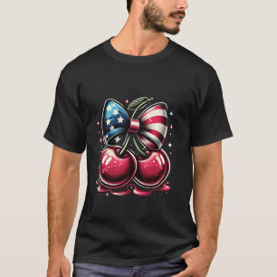 Cherries with Coquette Bow 4th of July American Pa T-Shirt
