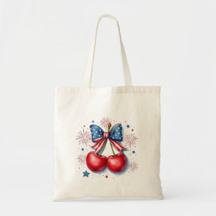 Cherries with Coquette Bow 4th of July American Tote Bag