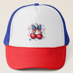 Cherries with Coquette Bow 4th of July American Trucker Hat