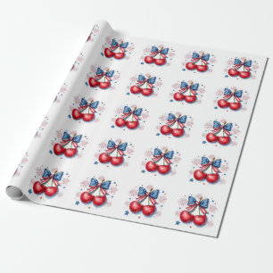 Cherries with Coquette Bow 4th of July American   Wrapping Paper
