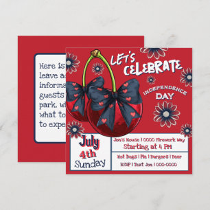 Cherries with Coquette Bows Red White and Blue Invitation