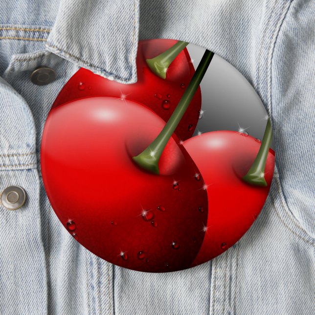 Cherries with Dew Drops 6 Cm Round Badge (In Situ)