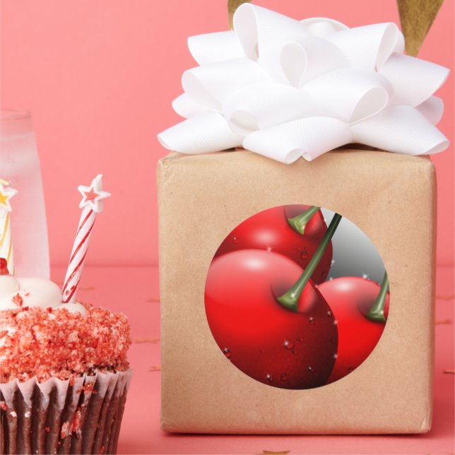 Cherries with Dew Drops Classic Round Sticker (Party)