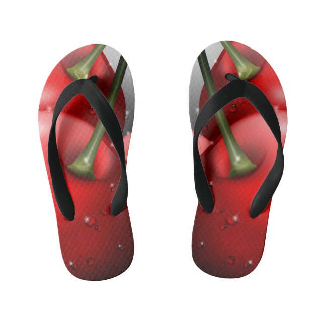 Cherries with Dew Drops Kid's Flip Flops (Footbed)