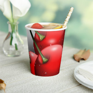 Cherries with Dew Drops Paper Cups