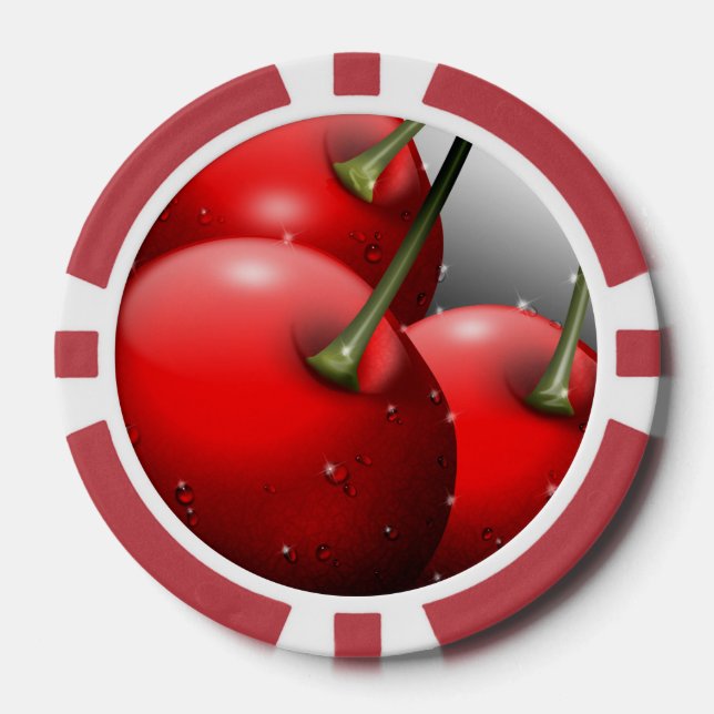 Cherries with Dew Drops Poker Chips (Front)