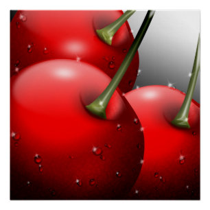 Cherries with Dew Drops Poster