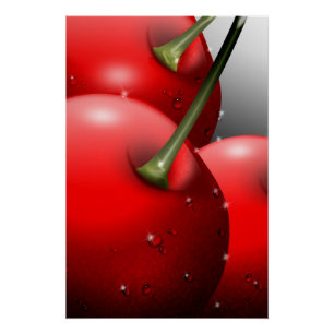 Cherries with Dew Drops Poster