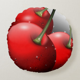 Cherries with Dew Drops Round Cushion