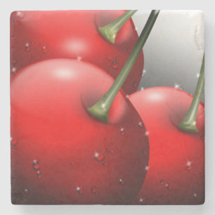 Cherries with Dew Drops Stone Coaster
