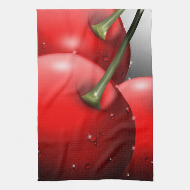 Cherries with Dew Drops Tea Towel (Vertical)