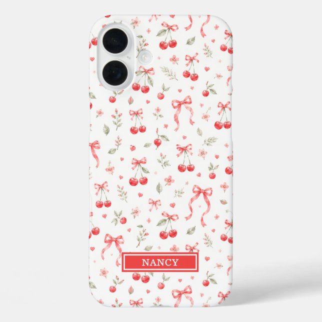 Cherries With Red Coquette Bows Monogrammed Case-Mate iPhone Case (Back)
