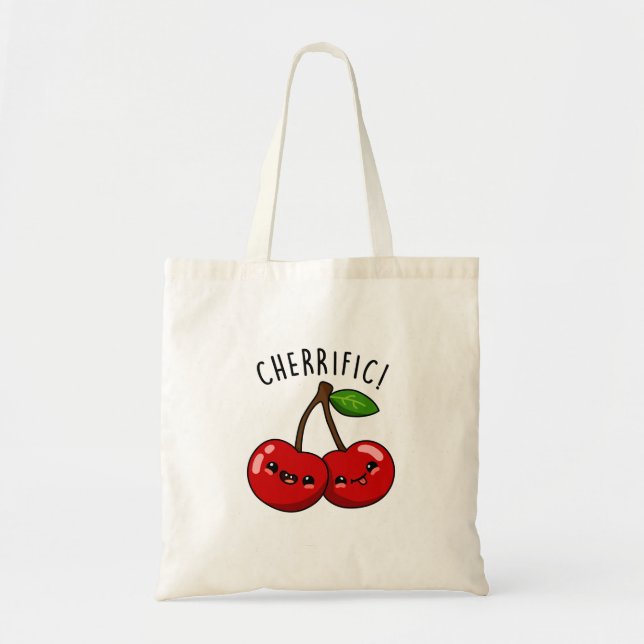 Cherrific Funny Red Cherry Fruit Pun Tote Bag (Front)