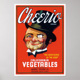 Cherrio Brand Vegetables Crate Label Poster