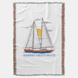Cherrry Grove Beach Coastal Nautical Sailing Sailo Throw Blanket