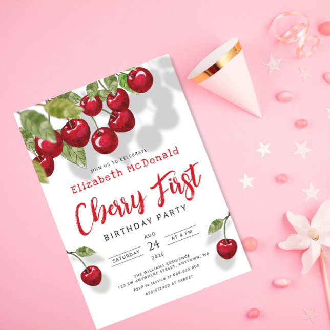 Cherry 1st Birthday Party | Berry First Invitation (Creator Uploaded)