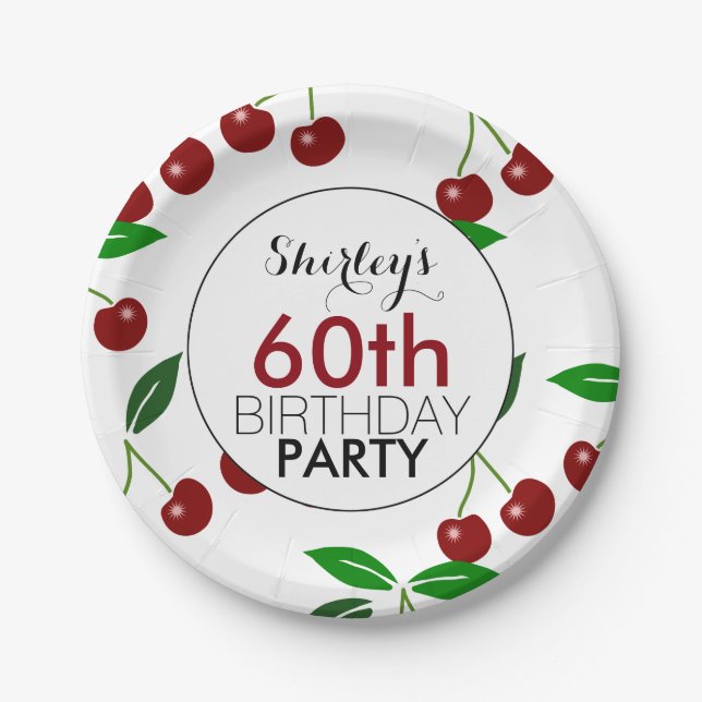 Cherry 60th Birthday Party Paper Plates (Front)