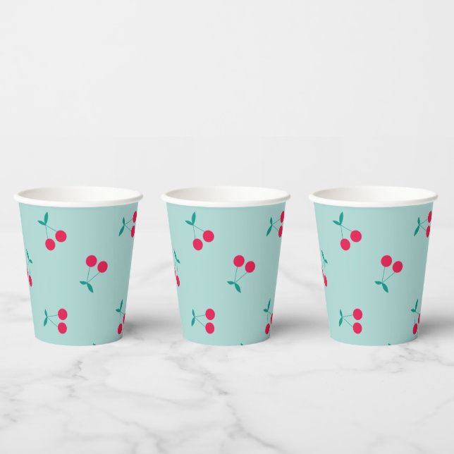 Cherry Aesthetic Cherries Pattern Pastel Blue Paper Cups (Multi)