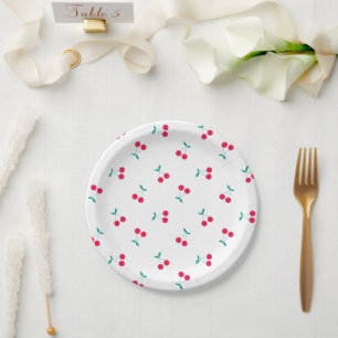 Cherry Aesthetic Cherries Pattern White Paper Plate
