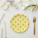Cherry Aesthetic Cherries Pattern Yellow Paper Plate<br><div class="desc">Sweet cherry minimalistic home decor and party products. Tiny cherry pattern for all ages. Cherries summer pattern. Cherry simple minimalistic aesthetic party tableware</div>