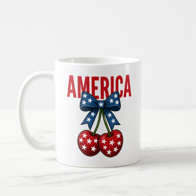 Cherry American Flag Coquette 4th of July Coffee Mug (Left)