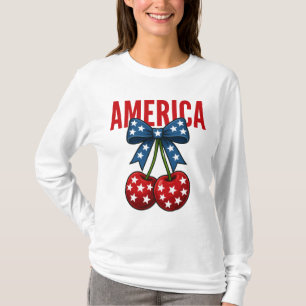 Cherry American Flag Stars Coquette T-Shirt