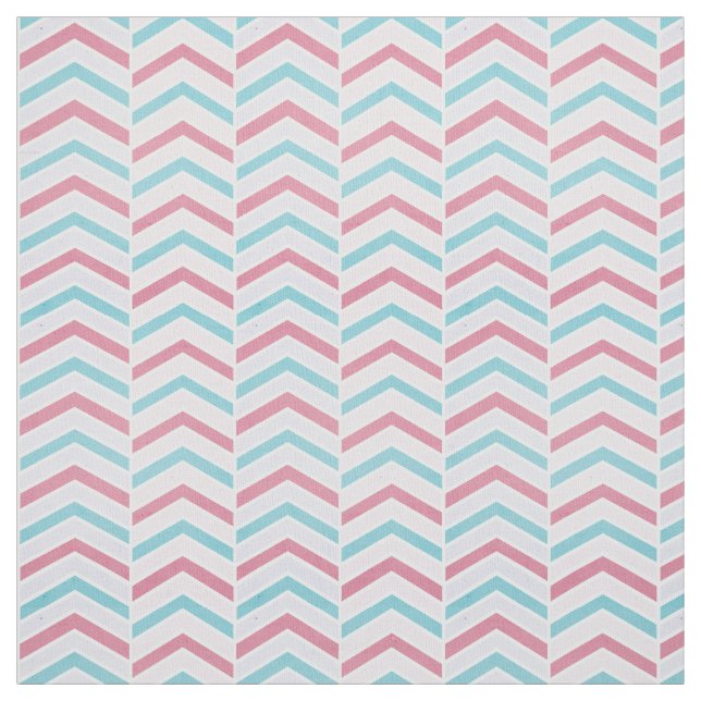 Cherry and Blue Faded Chevron Pattern Fabric (Swatch)