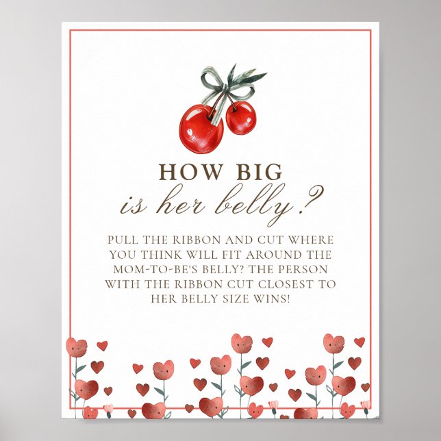 Cherry And Heart How Big Belly Baby Shower Game Poster (Front)