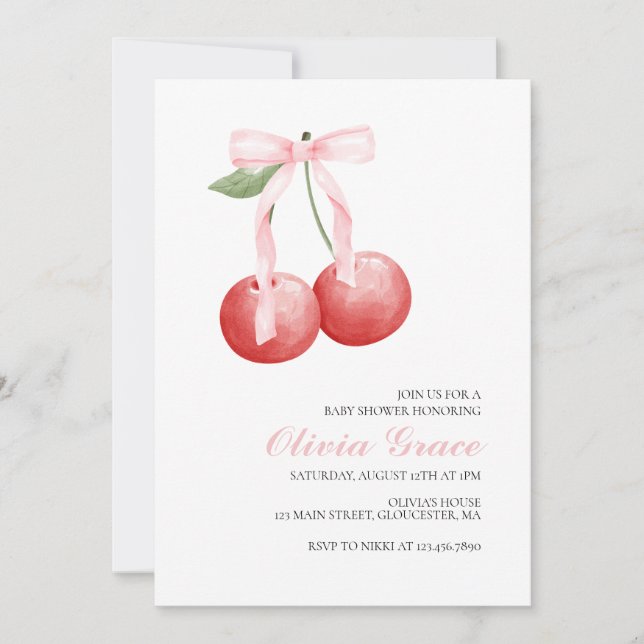 Cherry and Pink gingham preppy baby shower Invitation (Front)