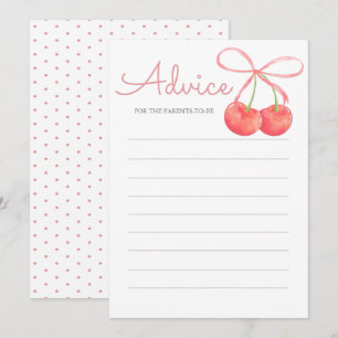 Cherry and Pink Ribbon Baby Shower Advice Card