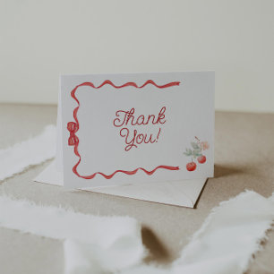 Cherry and Red Ribbon Baby Shower Thank You Card