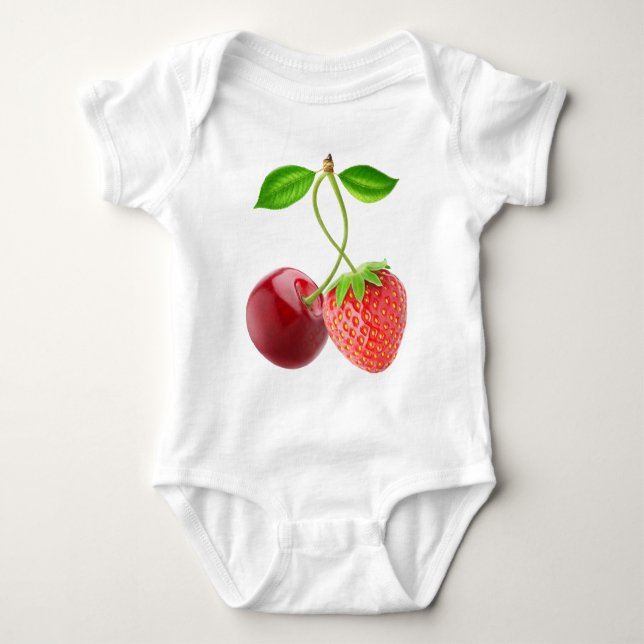 Cherry and strawberry together baby bodysuit (Front)