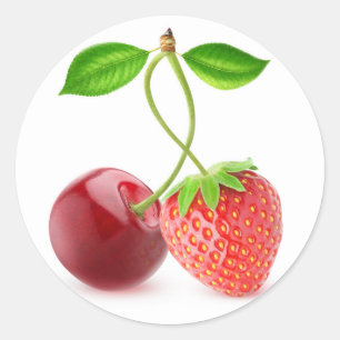 Cherry and strawberry together classic round sticker