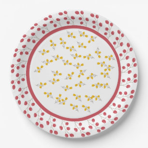 Cherry and Yellow Flower Floral Design Paper Plate