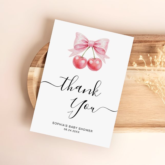 Cherry Baby Shower Black Script calligraphy Thank You Card (Creator Uploaded)
