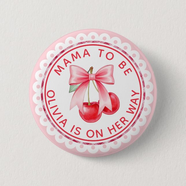 Cherry Baby Shower Button | Editable Mama to Be (Front)