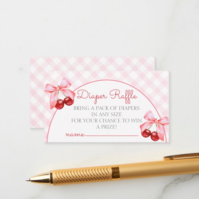 Cherry Baby Shower Diaper Raffle Enclosure Card (Front/Back In Situ)