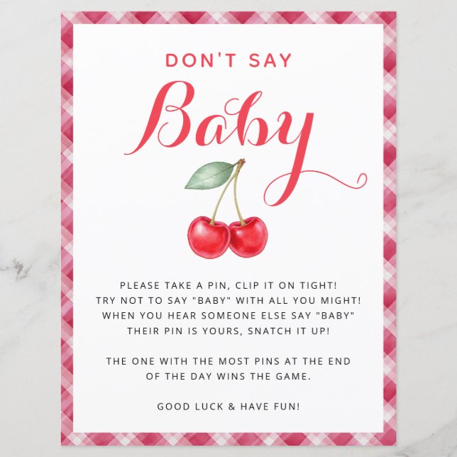 Cherry Baby Shower Don’t Say Baby Game Sign (Front)
