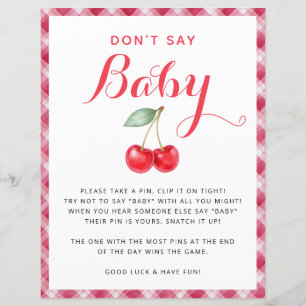 Cherry Baby Shower Don’t Say Baby Game Sign