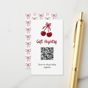 Cherry Baby Shower Gift Registry QR Code Sweet Bow Enclosure Card
