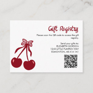 Cherry Baby Shower Gift Registry QR Code Sweet Bow Enclosure Card