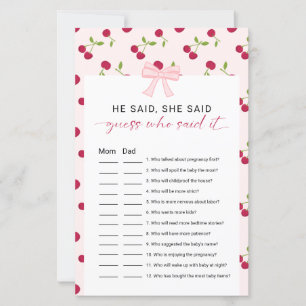 Cherry Baby Shower He Said She Said Game Pink Bow