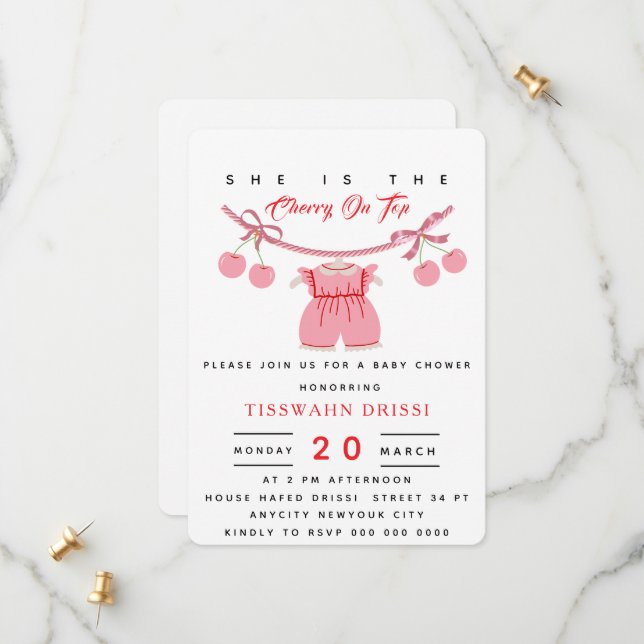 Cherry Baby Shower Invitation Cherry on top Invite (Front/Back In Situ)