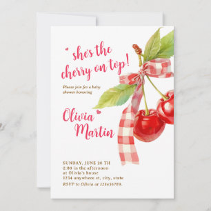 Cherry Baby Shower Invitation: Pink Bow, Berries Invitation