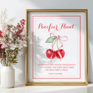 Cherry Baby Shower Pacifier Hunt Game Sign