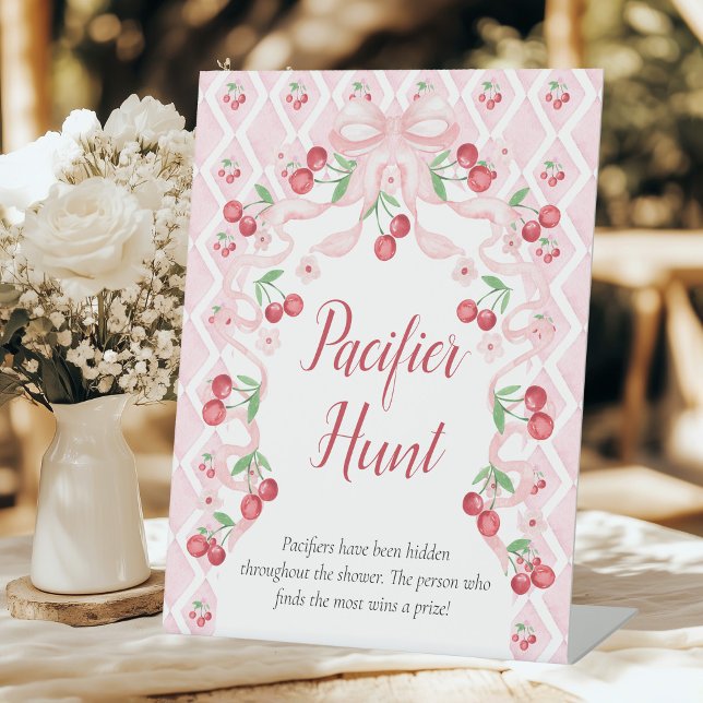 Cherry Baby Shower Pacifier Hunt Pedestal Sign (Creator Uploaded)