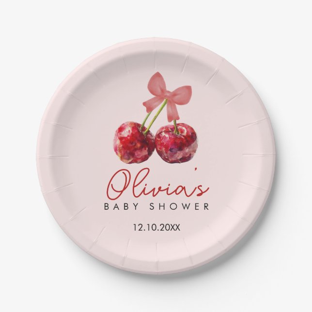 Cherry Baby Shower Paper Plates for Girl Party (Front)